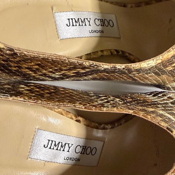 Jimmy Choo Glint Snake Print Leather Peep Toe Heels Size 7 - Picture 10 of 13